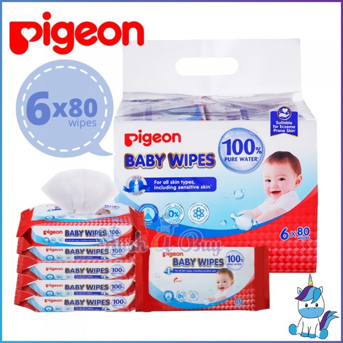 Pigeon Baby Wipes 100% Pure Water (6pack    x 80wipes)